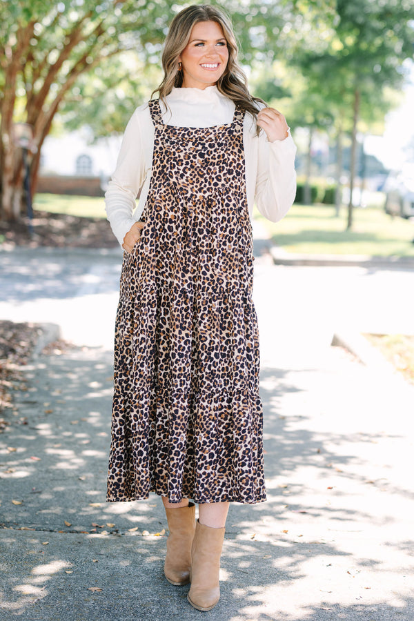 Chic Soul plus size clothing, brown sleeveless leopard maxi dress with a square neckline 