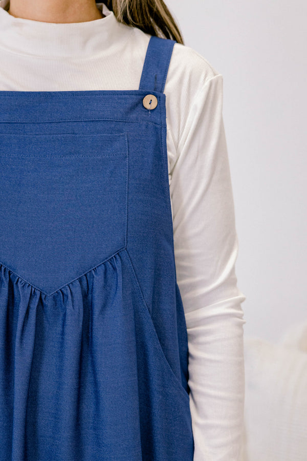 Chic Soul plus size clothing, dark denim tiered maxi dress with an overall look