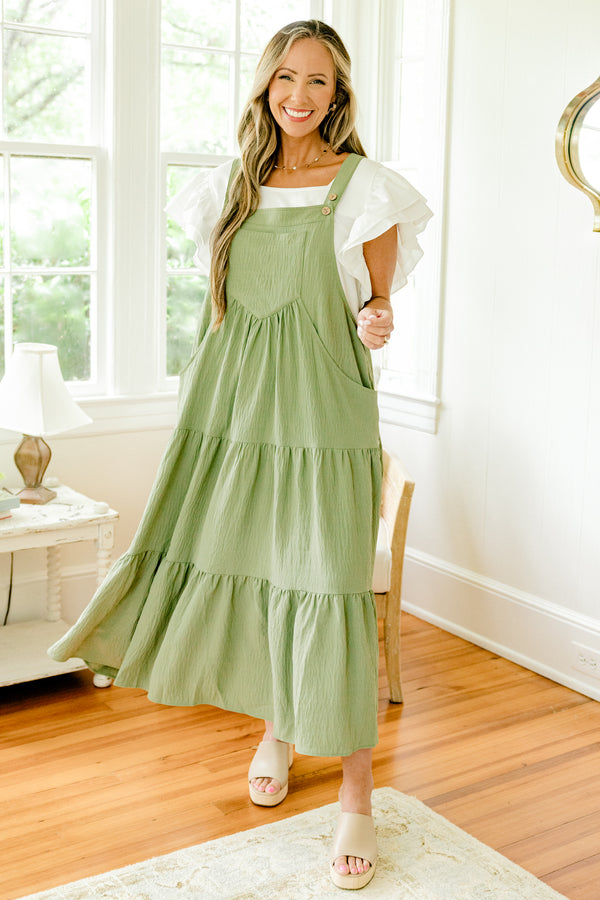 Chic Soul plus size clothing, sage bib style midi dress