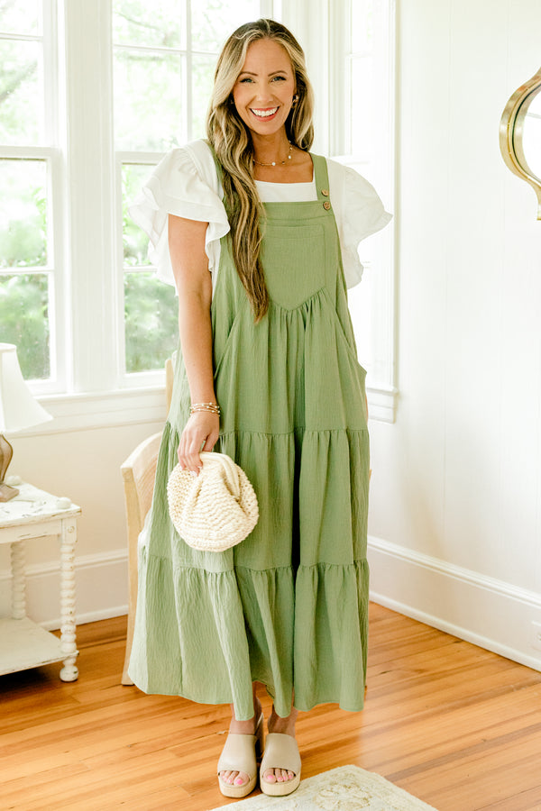 Chic Soul plus size clothing, sage bib style midi dress