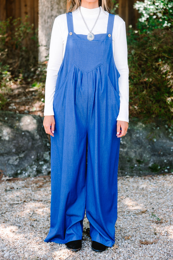 Chic Soul plus size clothing, denim jumpsuit with front pockets and a square neckline 