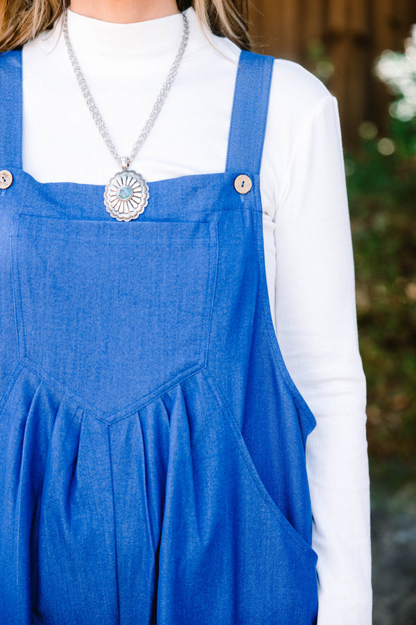 Chic Soul plus size clothing, denim jumpsuit with front pockets and a square neckline 