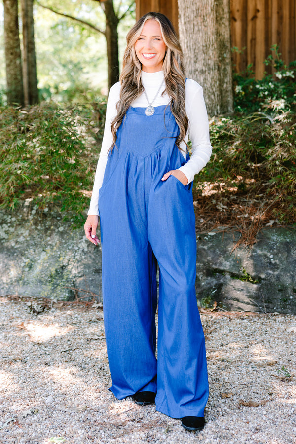 Chic Soul plus size clothing, denim jumpsuit with front pockets and a square neckline 