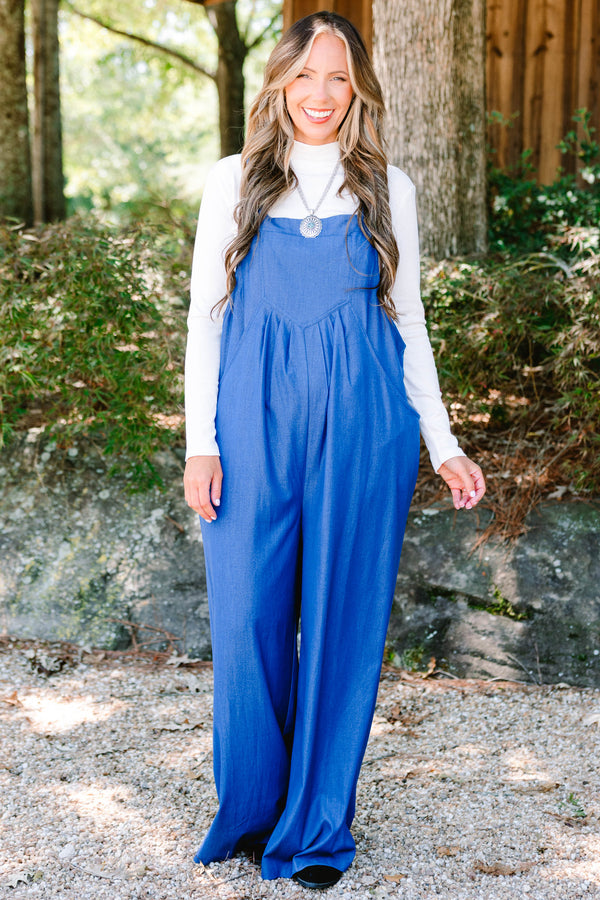 Chic Soul plus size clothing, denim jumpsuit with front pockets and a square neckline 