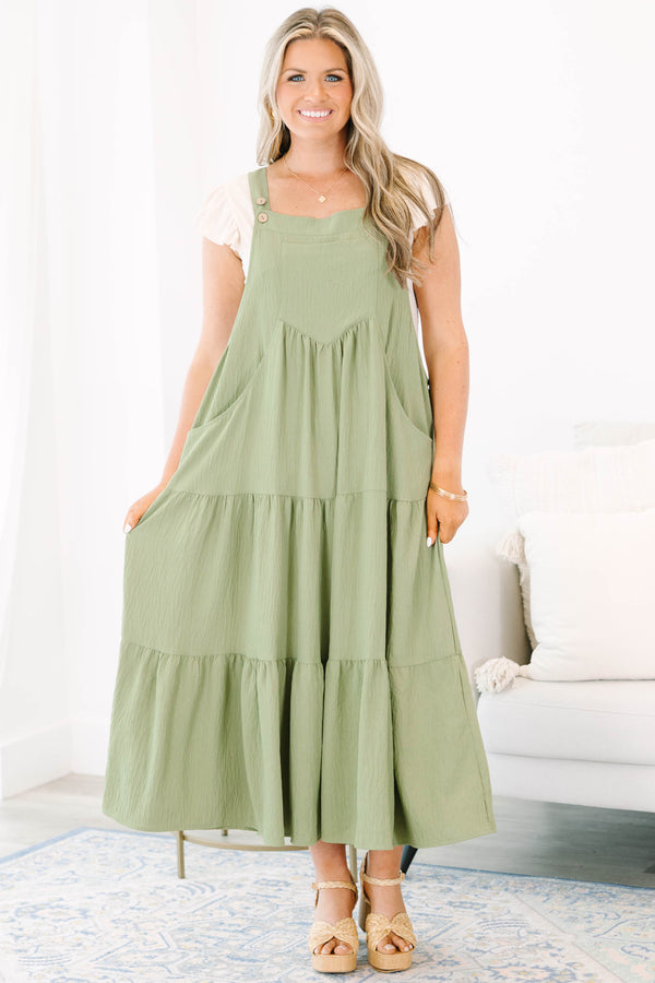 Chic Soul plus size clothing, sage bib style midi dress