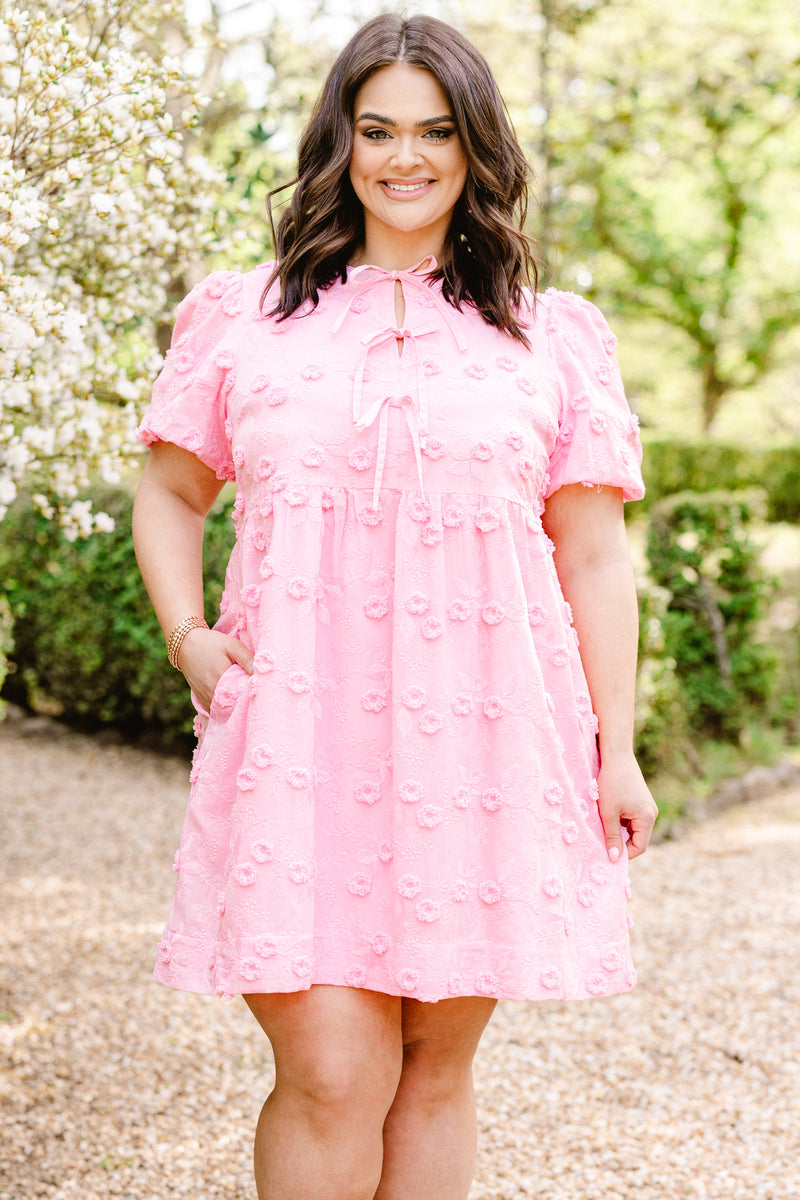 open lace back dress Pink Mini Dress Short Sleeve Keyhole Cotton main image 1