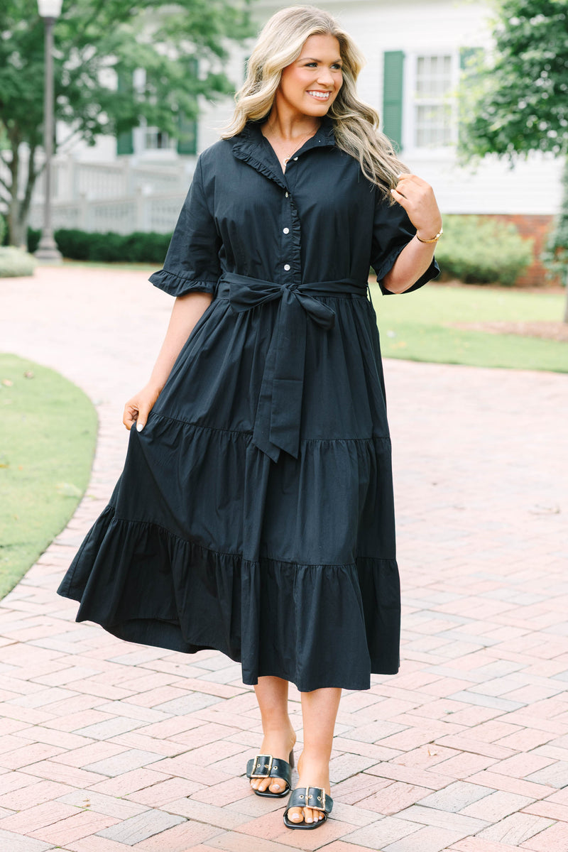 Midi Dress Black Ruffle Dress Plus Size Plus Size Black Bardot Frill Dress WOMEN PLUS SIZE BARDOT RUFFLE HEM BLACK  MIDI DRESS ONE SIZE PLUS