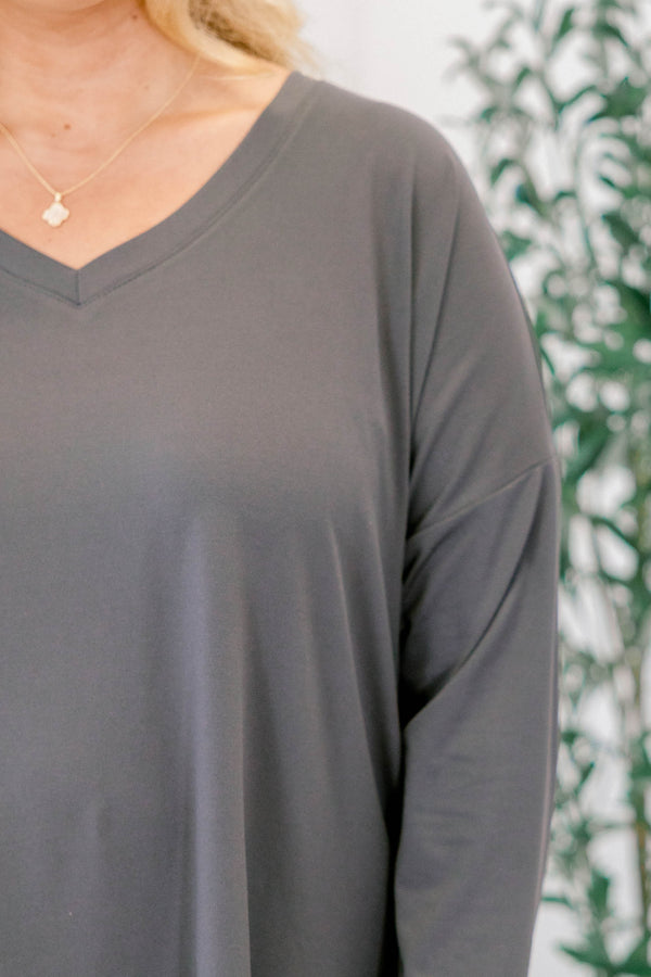 Chic Soul plus size clothing, ash grey stretchy top and leggings lounge set