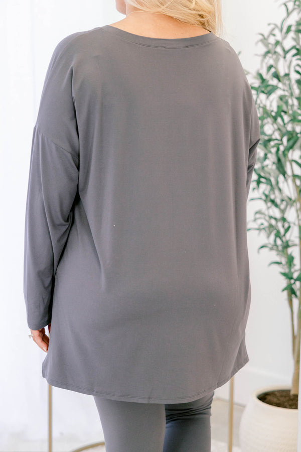 Chic Soul plus size clothing, ash grey stretchy top and leggings lounge set