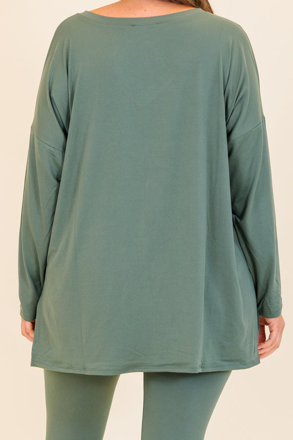 Chic Soul plus size clothing, long-sleeve ash jade green matching top and leggings set with v-neckline