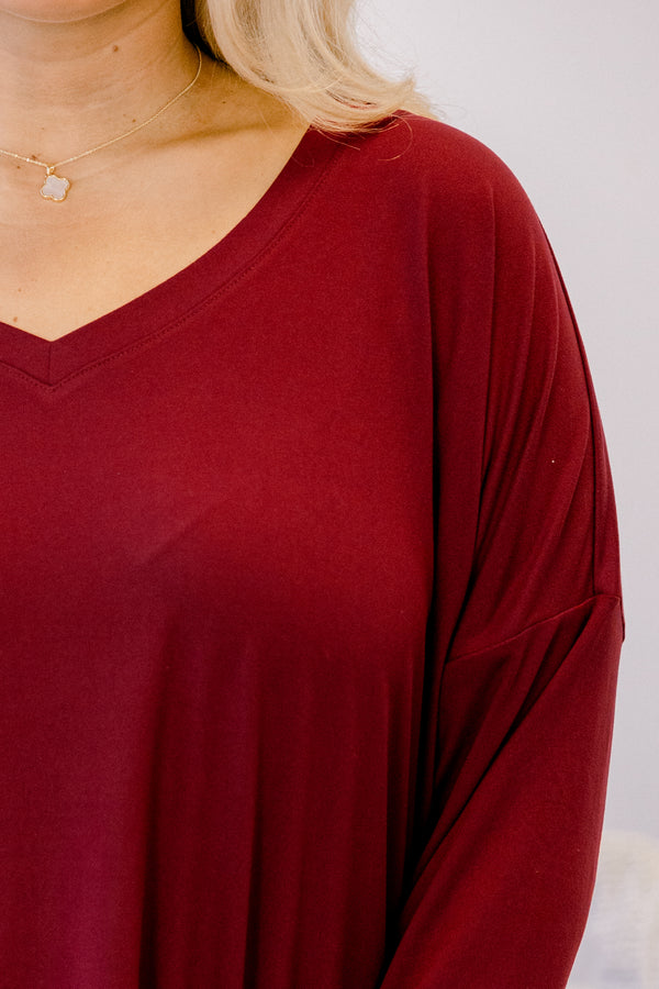 Chic Soul plus size clothing dark red long sleeve tunic and leggings matching set 