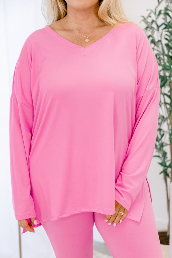 Chic soul plus size clothing, candy pink long sleeve top and leggings set