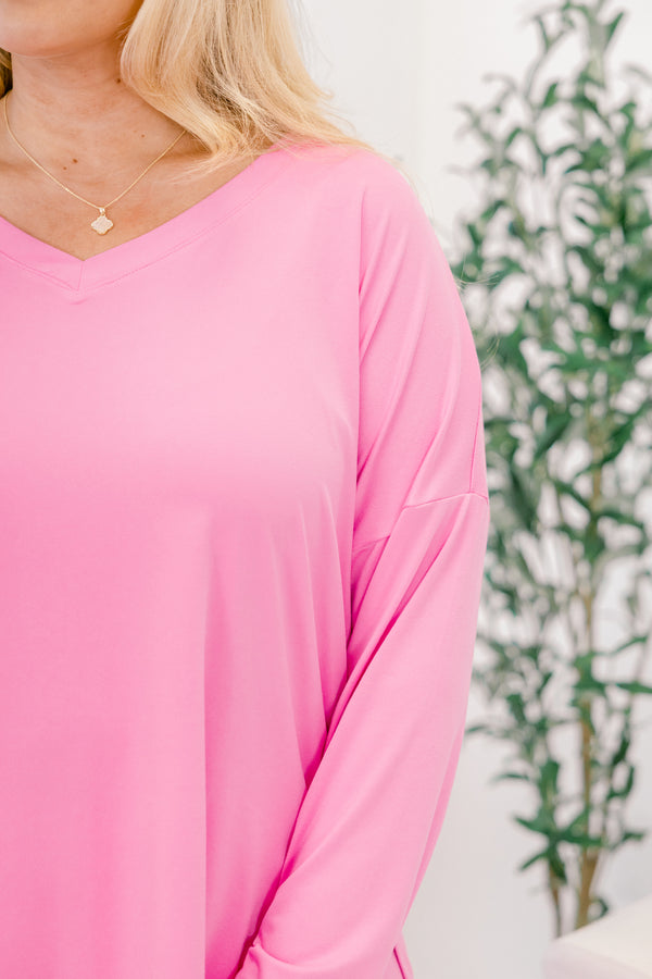 Chic soul plus size clothing, candy pink long sleeve top and leggings set