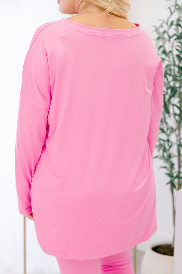 Chic soul plus size clothing, candy pink long sleeve top and leggings set
