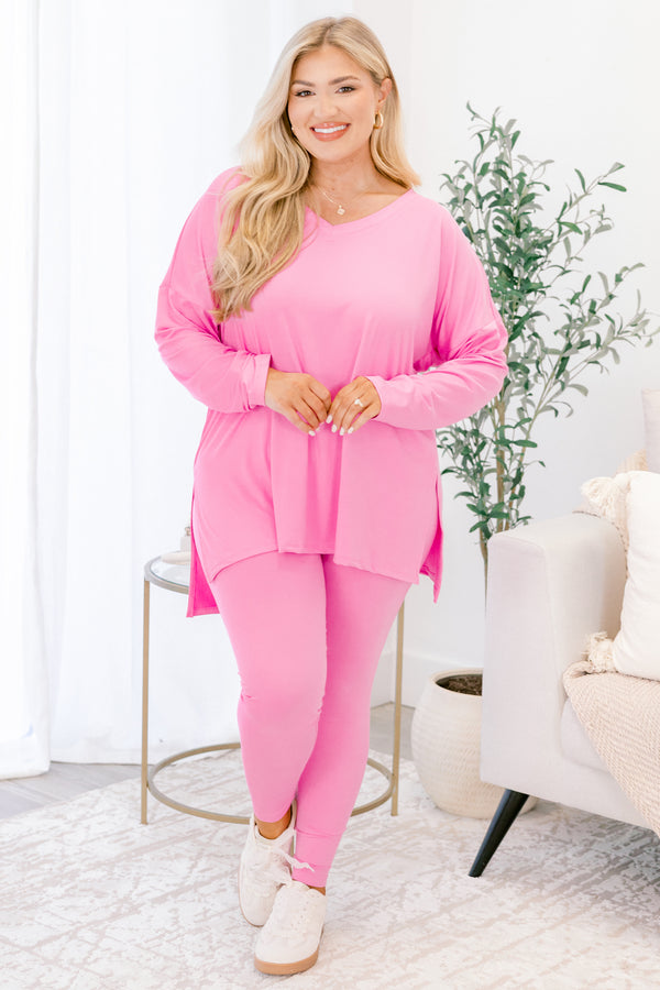 Chic soul plus size clothing, candy pink long sleeve top and leggings set