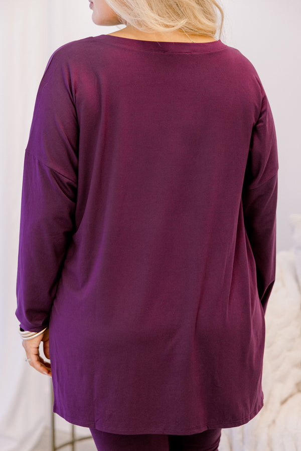 Chic Soul plus size clothing, dark purple long sleeve tunic and leggings set 