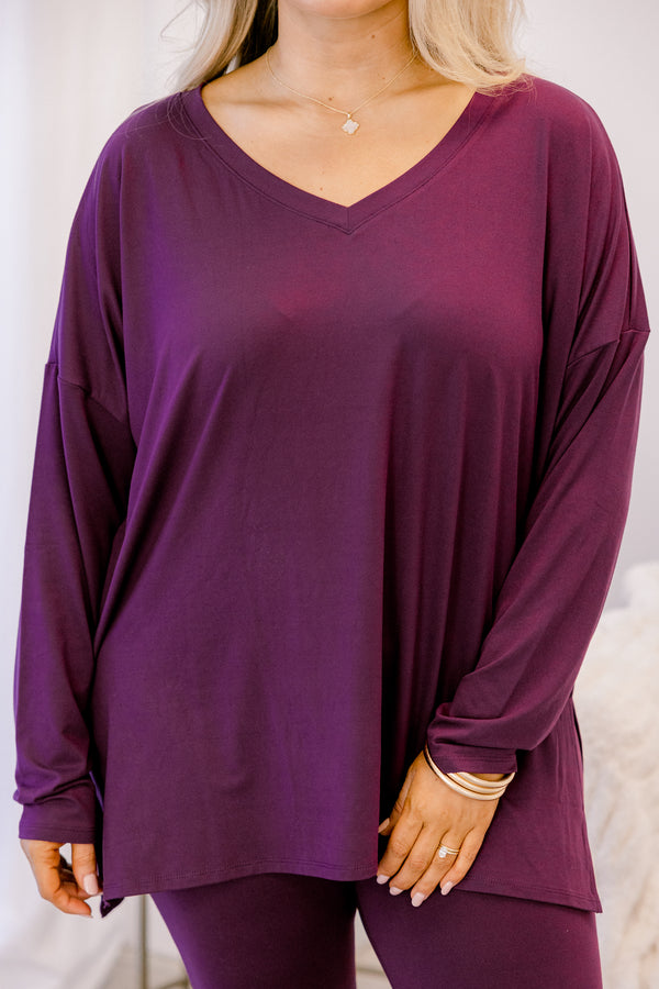 Chic Soul plus size clothing, dark purple long sleeve tunic and leggings set 