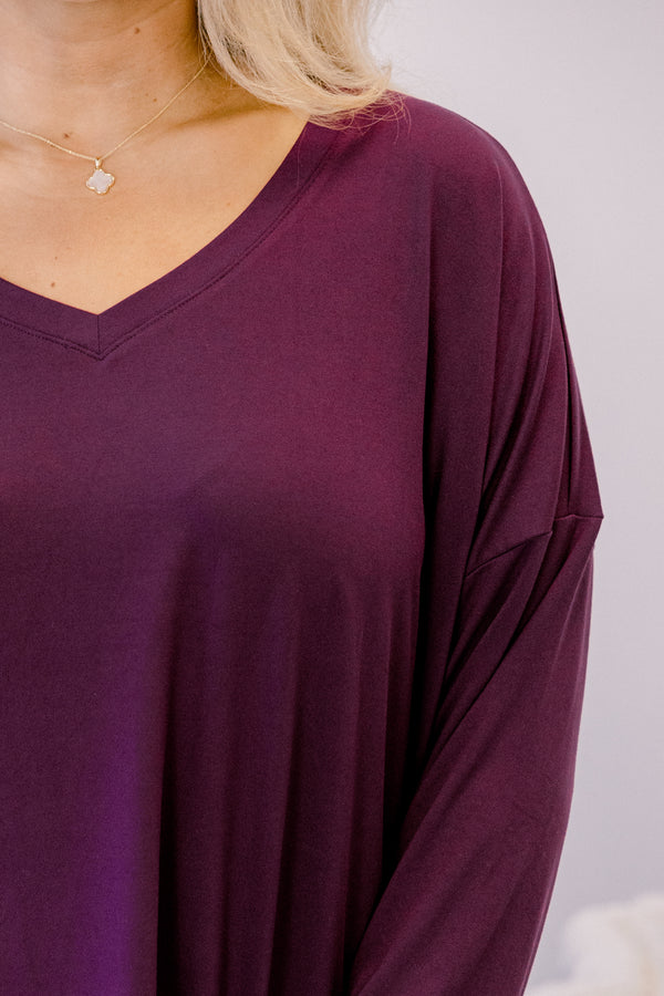 Chic Soul plus size clothing, dark purple long sleeve tunic and leggings set 