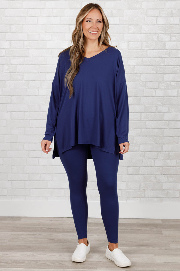 Chic Soul plus size clothing, light navy stretchy top and leggings lounge set
