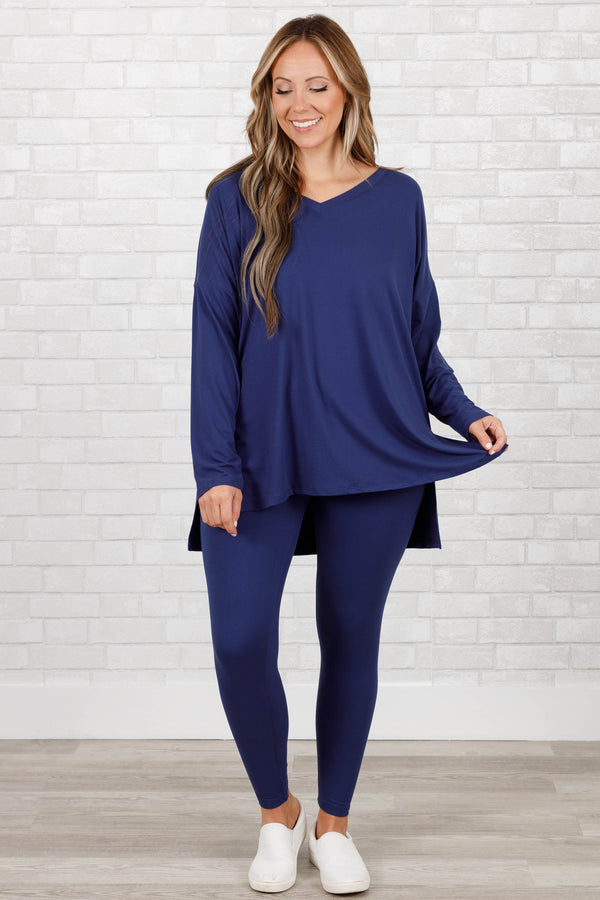 Chic Soul plus size clothing, light navy stretchy top and leggings lounge set