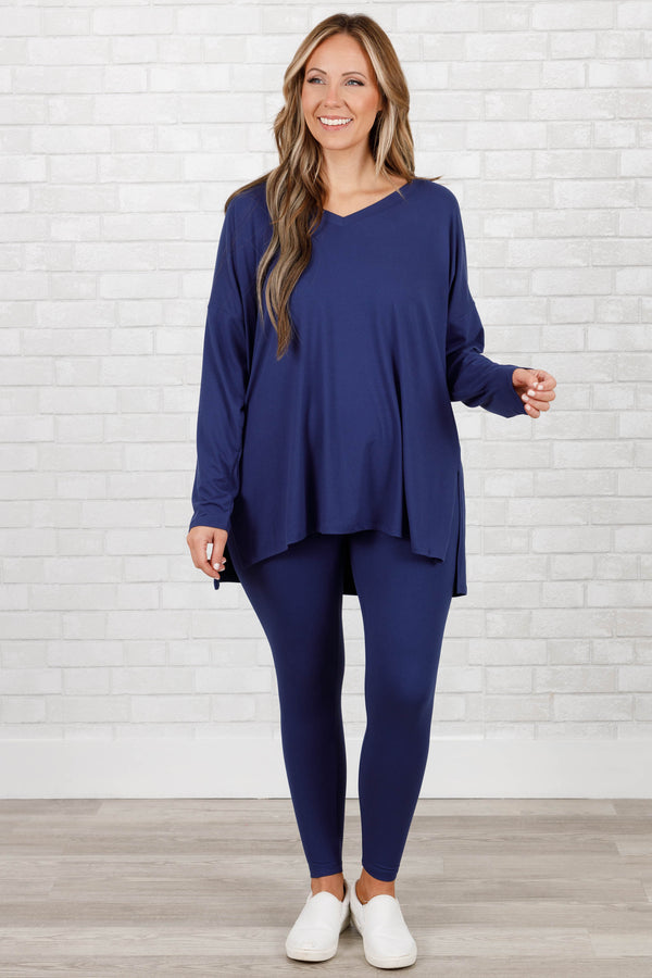 Chic Soul plus size clothing, light navy stretchy top and leggings lounge set