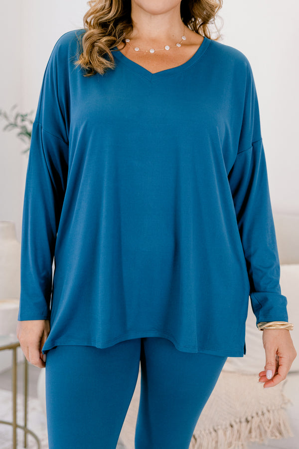 Chic Soul plus size clothing, teal stretchy top and leggings lounge set