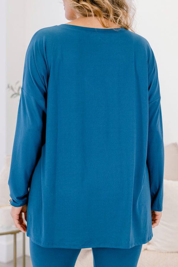 Chic Soul plus size clothing, teal stretchy top and leggings lounge set