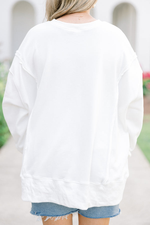 Plus Size ivory crew neck sweatshirt with a red and blue 1776 America graphic.