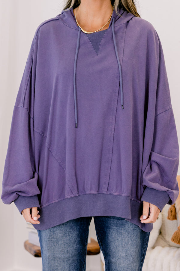 Chic Soul plus size clothing, dark blue long sleeve hoodie