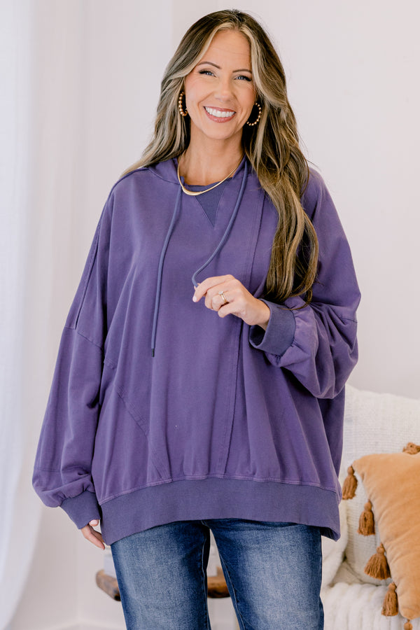 Chic Soul plus size clothing, dark blue long sleeve hoodie