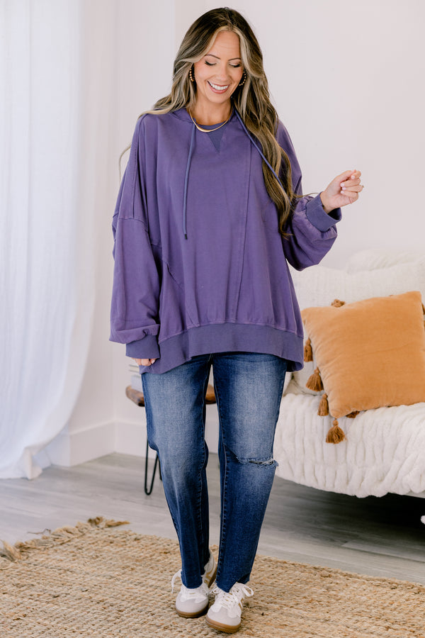 Chic Soul plus size clothing, dark blue long sleeve hoodie