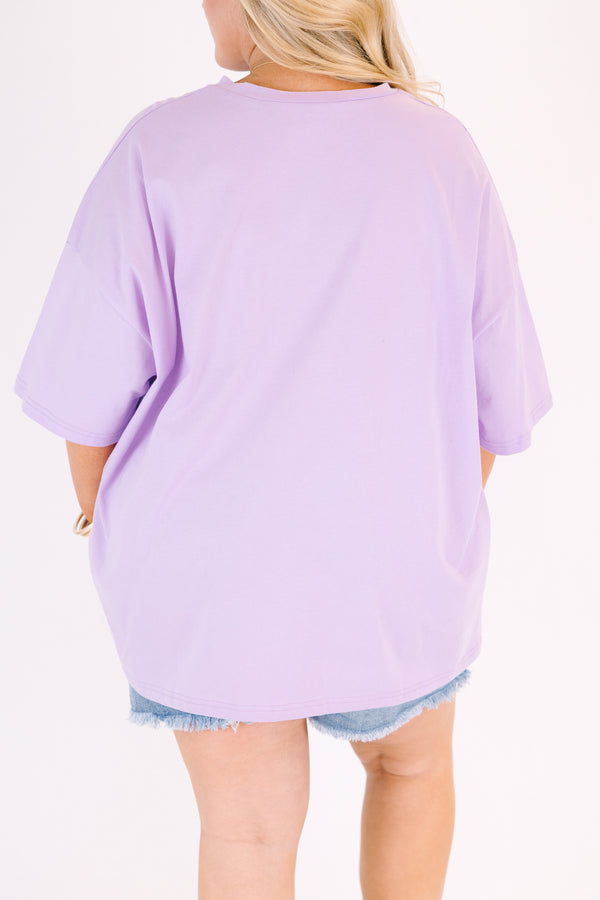 Chic Soul plus size clothing, lilac short sleeve graphic tee with the saying 