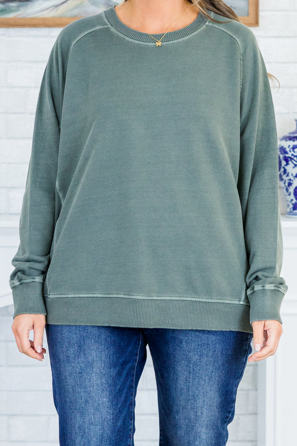 Chic Soul plus size clothing, long-sleeve ash jade grey green pullover sweatshirt with crew-neck