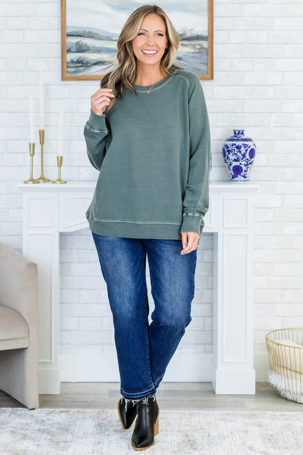 Chic Soul plus size clothing, long-sleeve ash jade grey green pullover sweatshirt with crew-neck