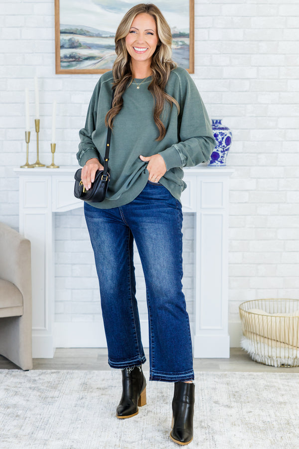 Chic Soul plus size clothing, long-sleeve ash jade grey green pullover sweatshirt with crew-neck