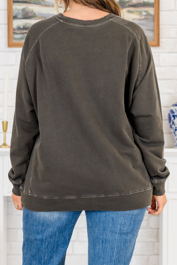 Chic Soul plus size clothing, long-sleeve black pullover with crew-neckline and light grey stitching detailing