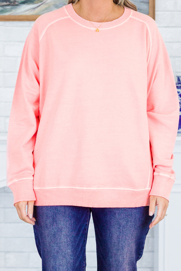 Chic Soul plus size clothing, long-sleeve dark pink pullover sweatshirt with crew-neckline