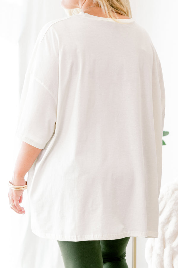Chic Soul plus size clothing, off-white half sleeve boyfriend graphic tee with 
