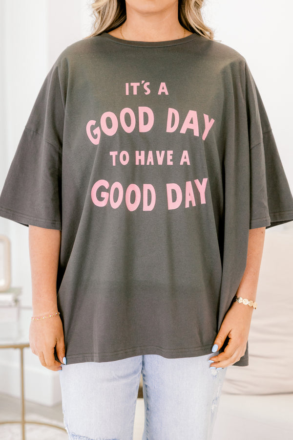 Chic Soul plus size clothing, smoke gray short sleeve boyfriend tee with 