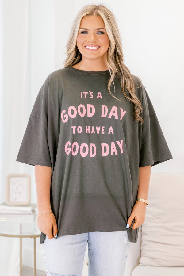 Chic Soul plus size clothing, smoke gray short sleeve boyfriend tee with 