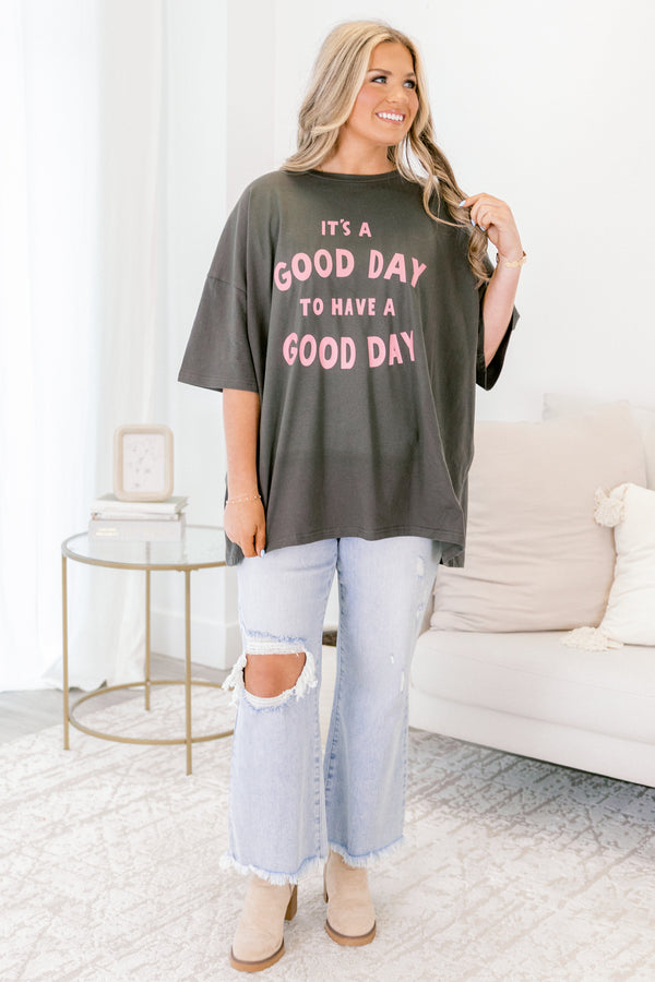 Chic Soul plus size clothing, smoke gray short sleeve boyfriend tee with 