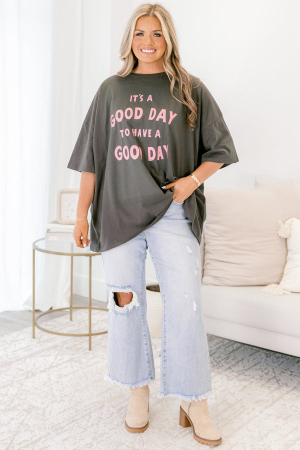 Chic Soul plus size clothing, smoke gray short sleeve boyfriend tee with 