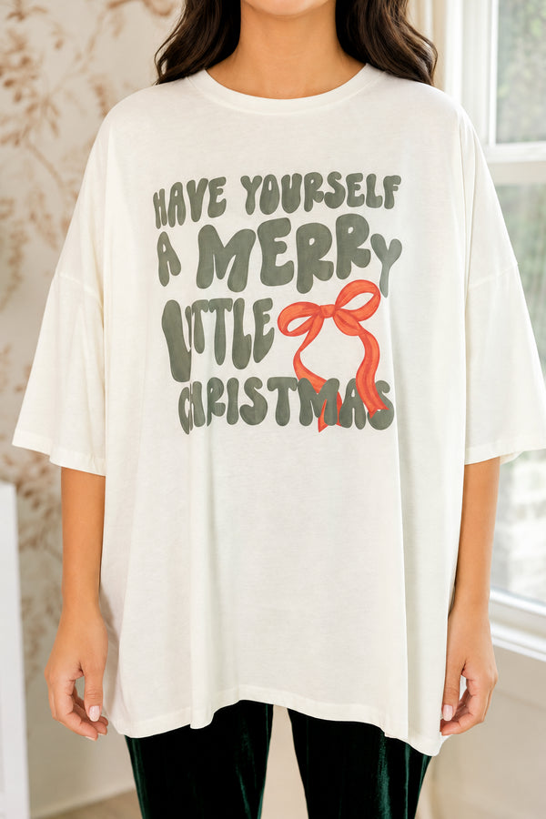 Chic Soul plus size clothing, ivory oversized boyfriend tee with 