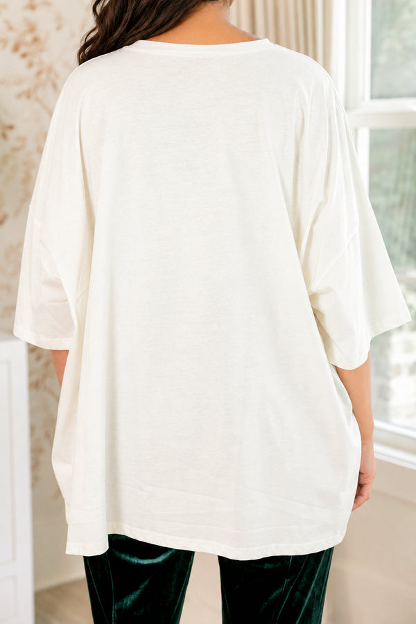 Chic Soul plus size clothing, ivory oversized boyfriend tee with 