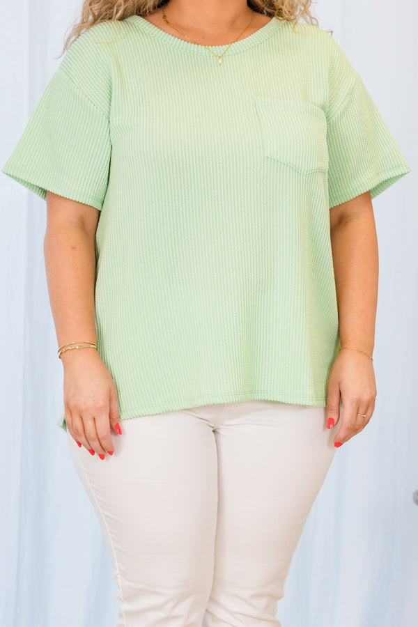 Chic Soul plus size clothing, short sleeve ribbed mint green top