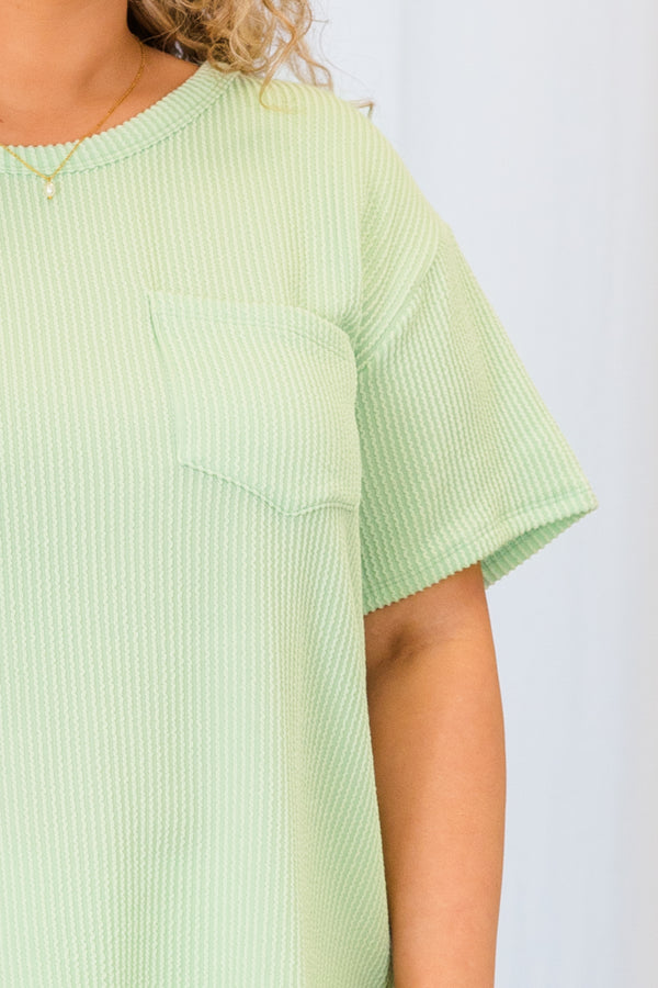 Chic Soul plus size clothing, short sleeve ribbed mint green top