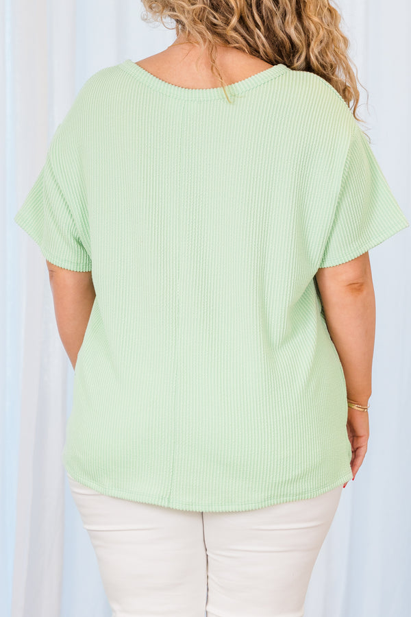 Chic Soul plus size clothing, short sleeve ribbed mint green top