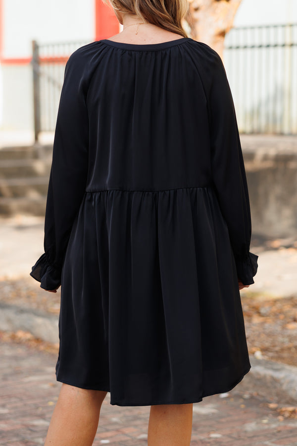 Chic Soul plus size clothing, black flowy babydoll dress with bubble sleeves