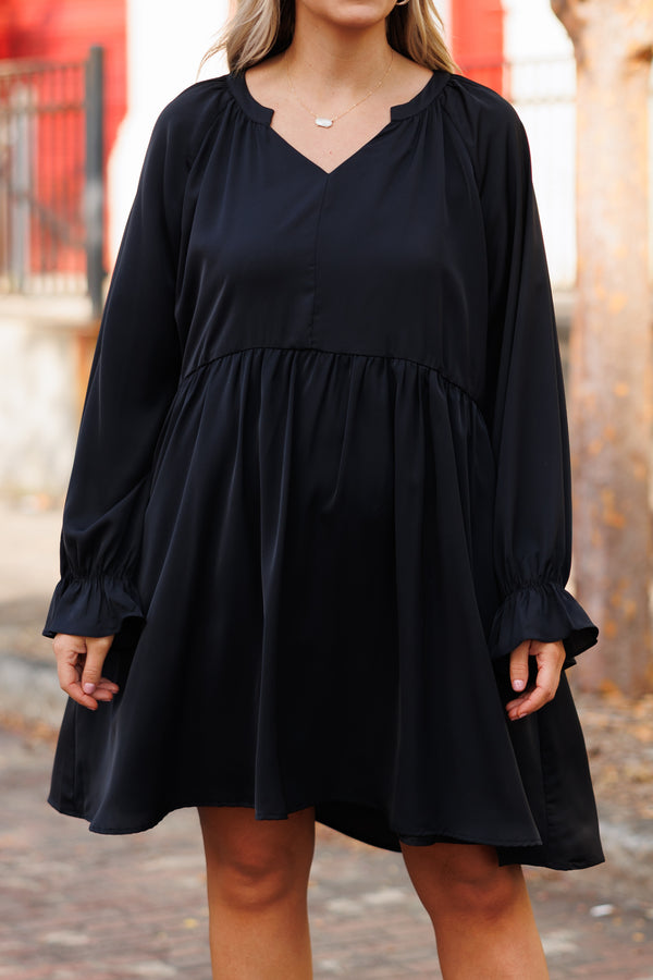Chic Soul plus size clothing, black flowy babydoll dress with bubble sleeves
