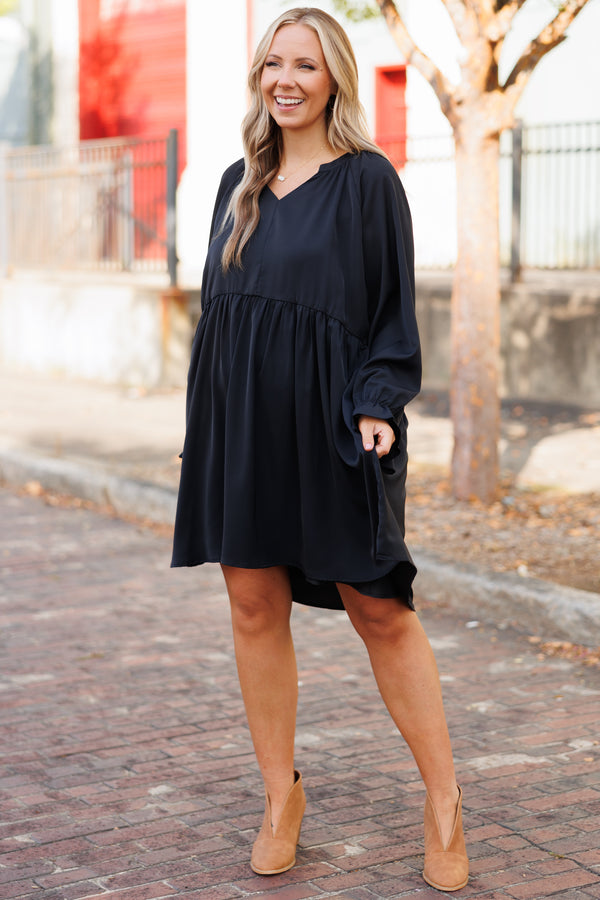 Chic Soul plus size clothing, black flowy babydoll dress with bubble sleeves